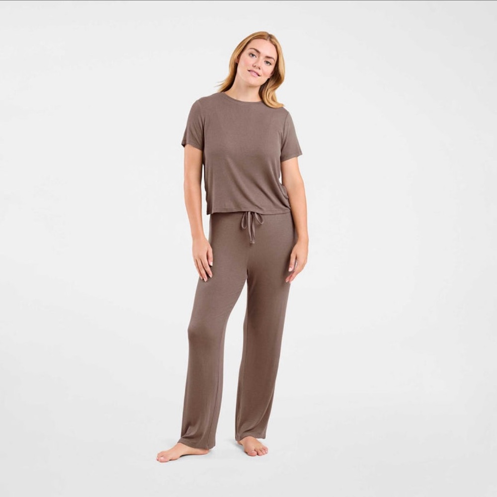 NUUDS Ribbed Pajama Set- Mocha- Size Small